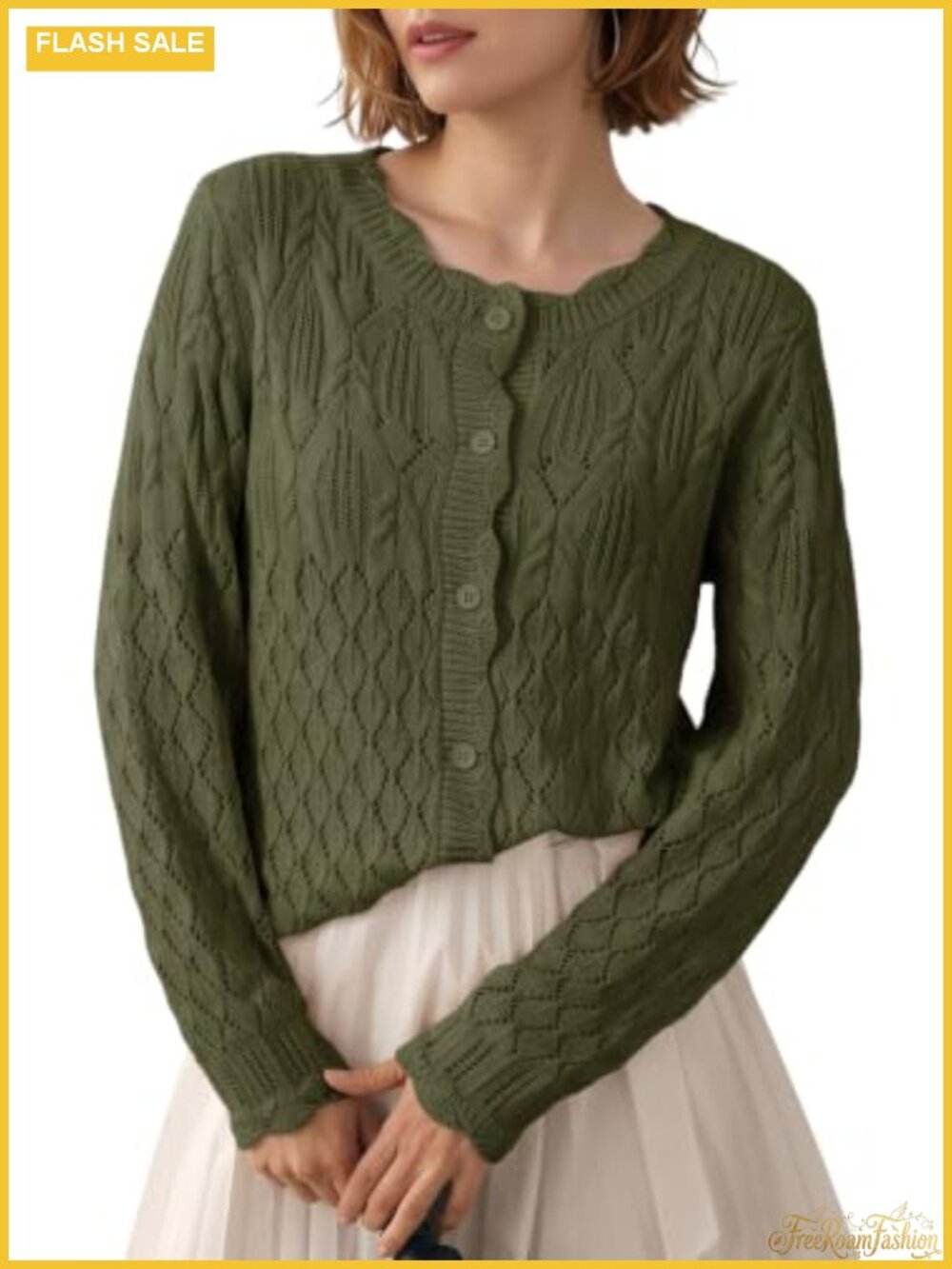Women's Cotton Cardigan Sweater Long Sleeve Hollow Out Knit